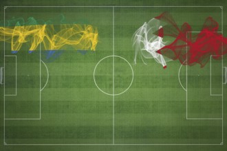 Gabon vs Bahrain Soccer Match, national colors, national flags, soccer field, football game,