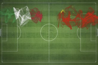 Italy vs China Soccer Match, national colors, national flags, soccer field, football game,