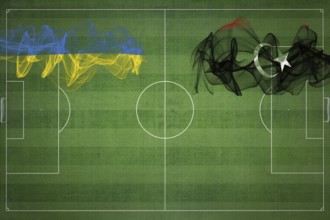 Ukraine vs Libya Soccer Match, national colors, national flags, soccer field, football game,