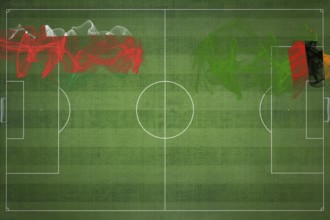 Oman vs Zambia Soccer Match, national colors, national flags, soccer field, football game,