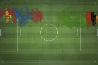 Mongolia vs Zambia Soccer Match, national colors, national flags, soccer field, football game,