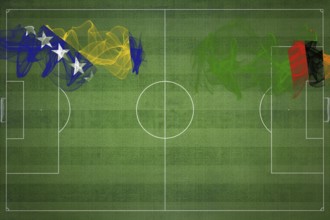 Bosnia and Herzegovina vs Zambia Soccer Match, national colors, national flags, soccer field,