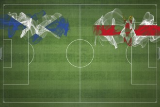 Scotland vs Northern Ireland Soccer Match, national colors, national flags, soccer field, football