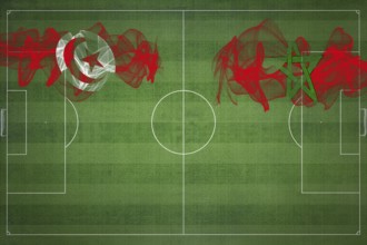 Tunisia vs Morocco Soccer Match, national colors, national flags, soccer field, football game,