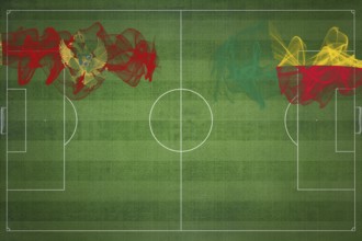 Montenegro vs Benin Soccer Match, national colors, national flags, soccer field, football game,