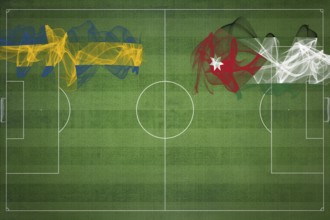 Sweden vs Jordan Soccer Match, national colors, national flags, soccer field, football game,