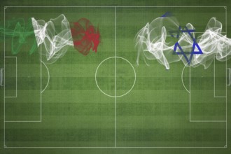 Italy vs Israel Soccer Match, national colors, national flags, soccer field, football game,