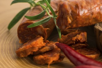 Spanish traditional chorizo sausage, with fresh herbs