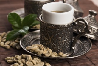 Green coffee. drink and beans