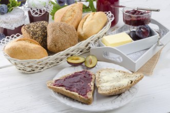 Breakfast with plum jam