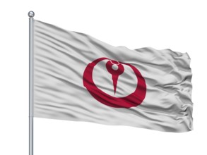 Maizuru City Flag On Flagpole, Country Japan, Kyoto Prefecture, Isolated On White Background