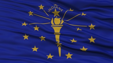 Closeup Indiana Flag on Flagpole, USA state, Waving in the Wind, High Resolution