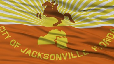 Closeup of Jacksonville City Flag, Waving in the Wind, Florida State, United States of America
