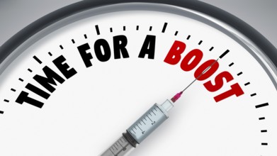 A clock with text time for a boost. 3d illustration
