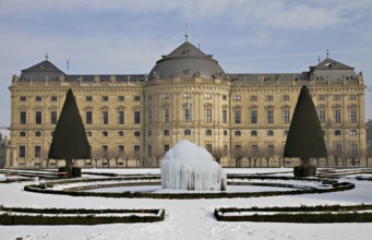 Ice fountain, Würzburg Residence in winter, Bavaria, Germany, Würzburg World Heritage Site,