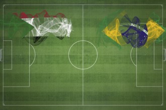 Sudan vs Brazil Soccer Match, national colors, national flags, soccer field, football game,