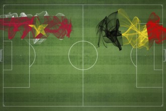 Suriname vs Belgium Soccer Match, national colors, national flags, soccer field, football game,