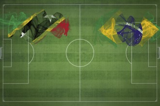 Saint Kitts and Nevis vs Brazil Soccer Match, national colors, national flags, soccer field,
