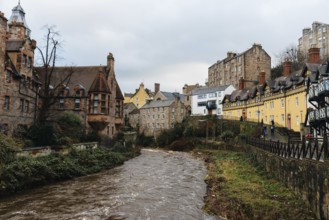 Edinburgh, UK, December 5, 2023: Scenic view of Dean Village and Water of Leith river