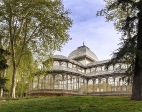 Madrid, Spain, 6 April, 2024: view of the Crystal Palace in the El Retiro Park in downtown Madrid,