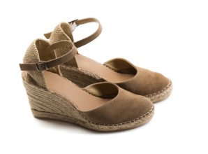 Pair of brown suede women's shoes. Isolate on white