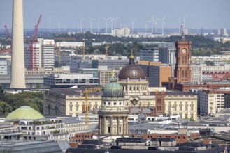 View of East Berlin with the Red City Hall, panoramic viewpoint Kollhoff Tower at Potsdamer Platz,