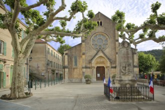 War memorial and Notre-Dames-des-Victoires church, Collobrières, Collobrieres, Massif des Maures,
