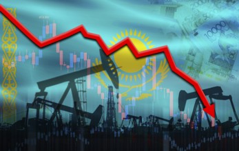 Petrol crisis with Kazakhstan flag on financial graph. Fall oil price with flag of Kazakhstan on