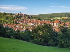 View of the old town centre of Kronach with the Rosenberg fortress, Kronach, Upper Franconia,