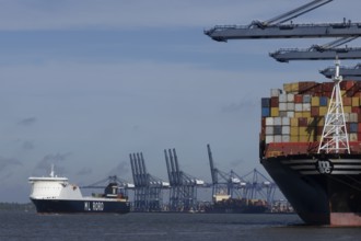 Container ships at the port of Felixstowe, Suffolk, England, United Kingdom