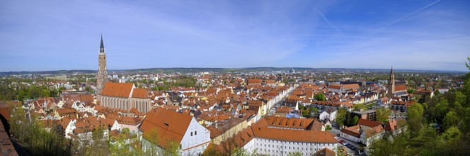 View from the Schanzl at Trausnitz Castle of the old town, Landshut, Lower Bavaria, Bavaria,
