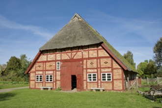 Historic Selmsdorf farmhouse, Klockenhagen open-air museum, historic Mecklenburg village,