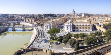 Rome skyline with St Peter's Basilica in the Vatican with river Tiber panorama from above in Rome,
