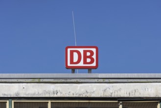 Deutsche Bahn AG logo at Pforzheim central station, Baden-Württemberg, Germany