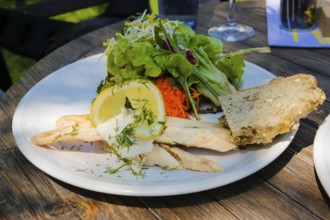 Swabian cuisine, smoked trout fillet from the Echaz valley, cold starter, horseradish, dill, slices