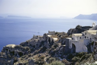 Buildings of clifftop village of Oia, Santorini, Cyclades islands, Greece, Europe, 1972