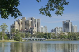 Modern high-rise apartment blocks at Zuoying Lotus Pond in Kaohsiung, Taiwan
