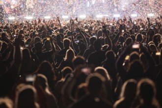 Crowd of people in front of the stage during the concert.