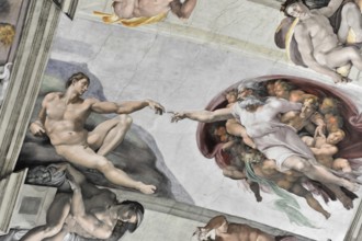 Michelangelo's Creation of Adam in the Sistine Chapel, Vatican Museum, Rome, Italy, Detailed