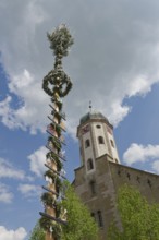 Maypole in Bühlertann, Bühlertal, Bühler, Church, Germany