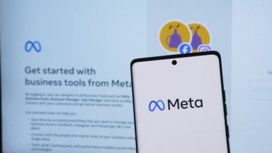 Dhaka, Bangladesh 30 April 2025: Meta logo on smartphone screen. Meta is the new name of the