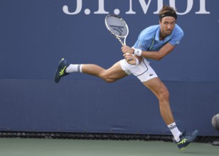 Tennis player Arthur Rinderknech of France in action at the US Open 2024 Championships, Billie Jean