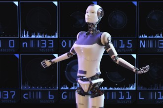 Artistic 3D illustration of a cyborg