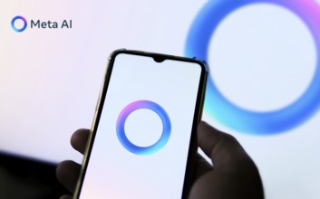 Meta AI logo on smartphone for Facebook Artificial Intelligence.