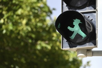 Green little traffic light man, Leipzig, Saxony, Germany