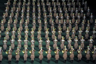 08.08.2012, Pyongyang, North Korea, Asia, A military band performs at the Arirang Festival at the