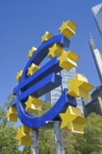 Euro Logo, Eurotower, ECB, Kaiserstrasse, Frankfurt am Main, Hesse, Germany