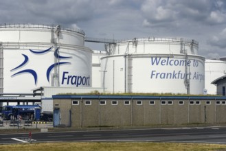 Welcome, petrol depot with the Fraport AG logo, Frankfurt Airport, Frankfurt am Main, Hesse,