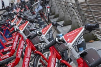 Symbolic image mobility, traffic turnaround, local transport, city bike, Deutsche Bahn rental bikes