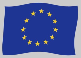 Flag of the European Union (EU) flying in the wind, Illustration